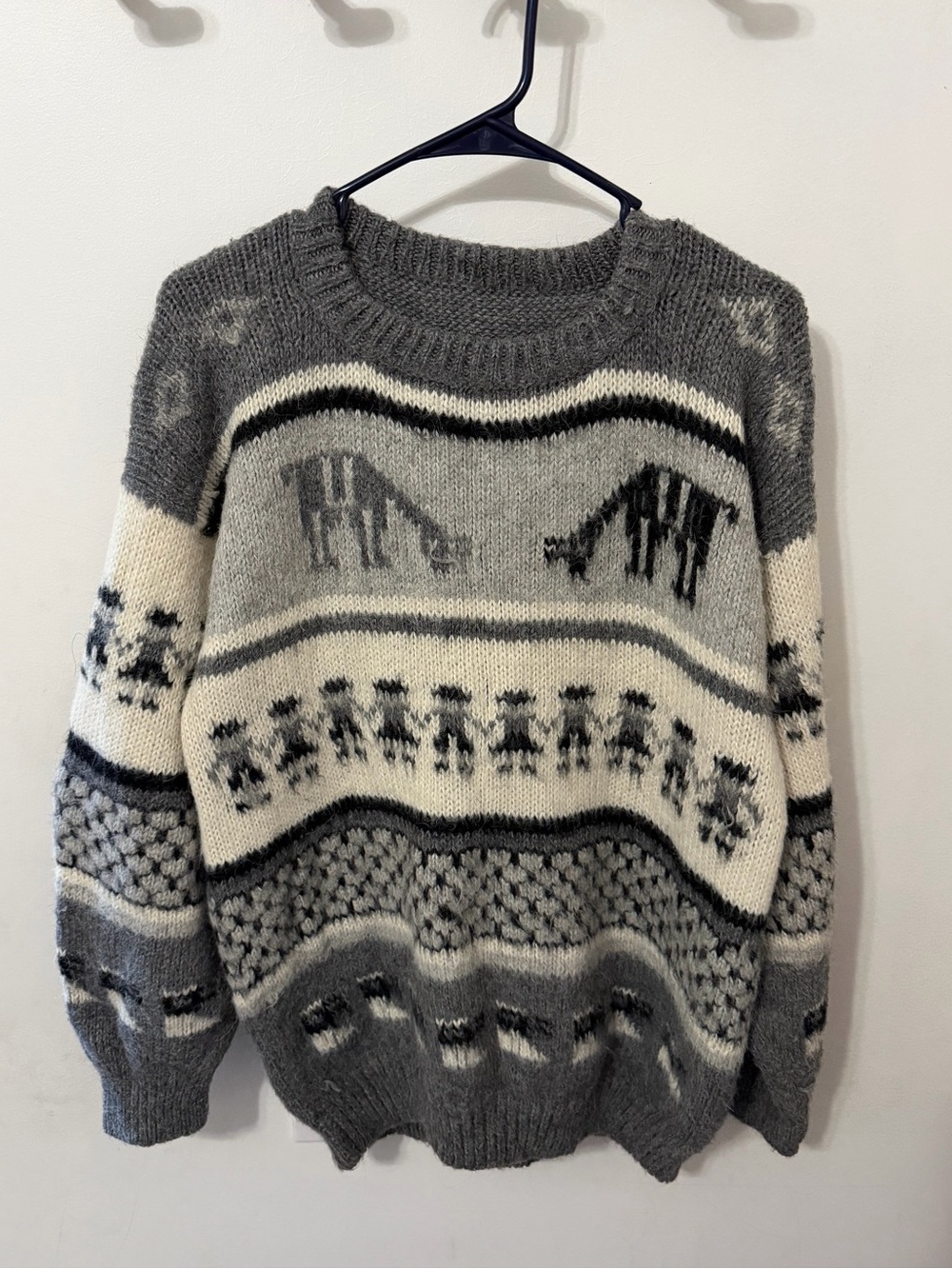 Vintage Hand-Knitted Fair Isle Alpaca Wool Sweater